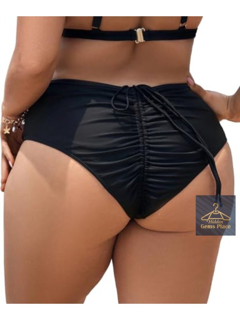 Plus Size High Waisted Drawstring Bikini Bottom Ruched Full Coverage Swim Briefs
